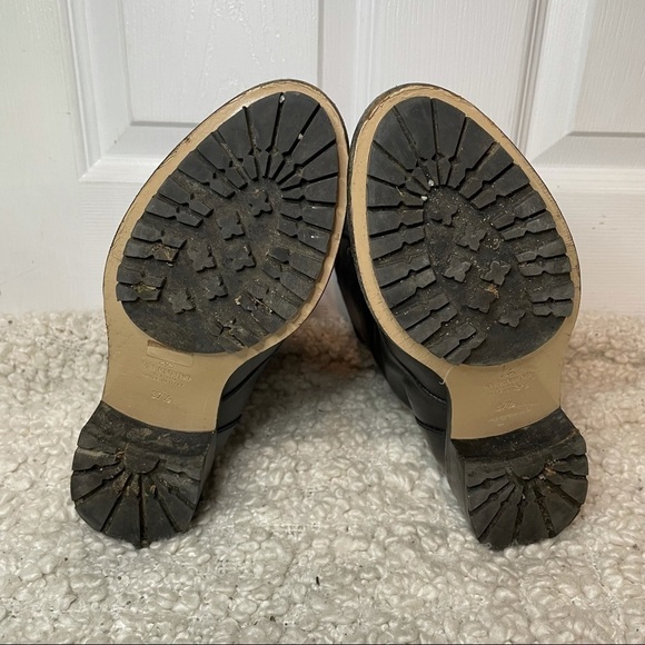 VALENTINO Garavani Black Leather Ruffle Lace Up Combat Boots with Gold 7.5 - Picture 10 of 11